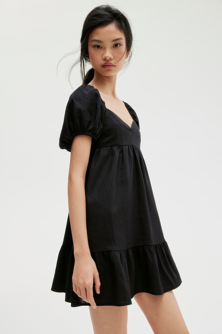 H&M Vestido con manga puffy - Azul claro/Rayas - MUJER Último día