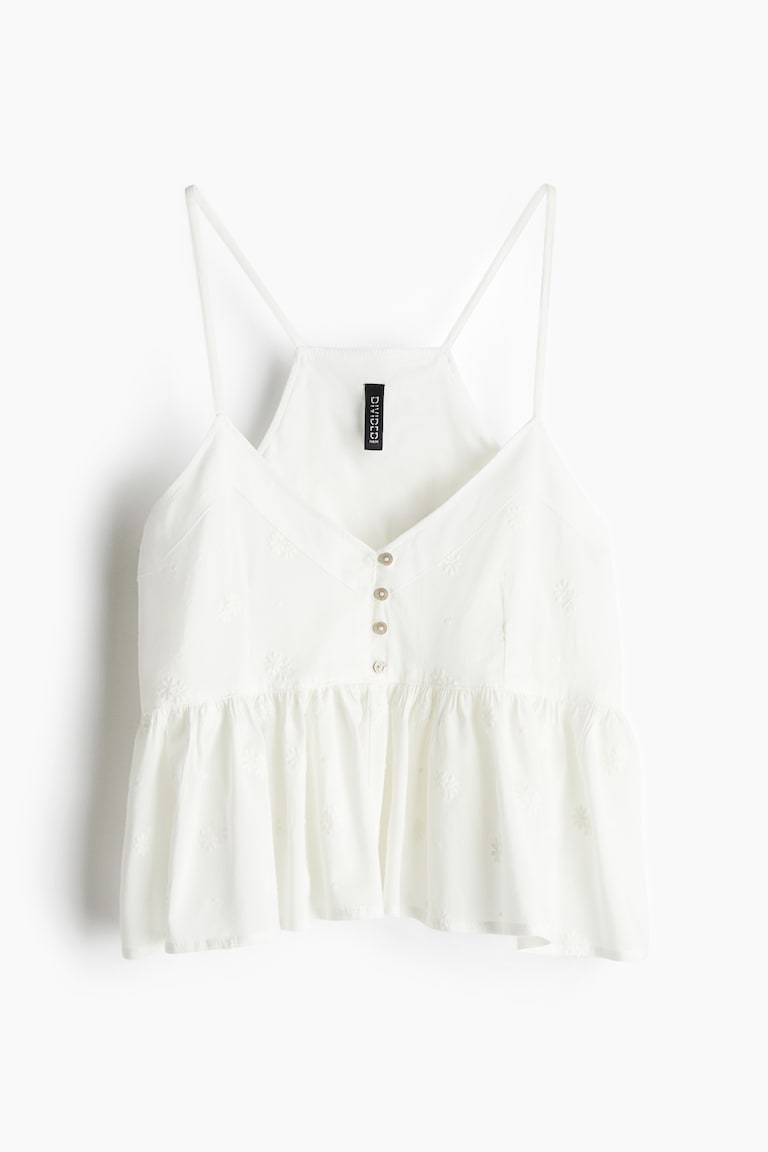 H&M Top de tirantes con peplo - Verde empolvado claro/Flores - MUJER Promoción por tiempo limitado