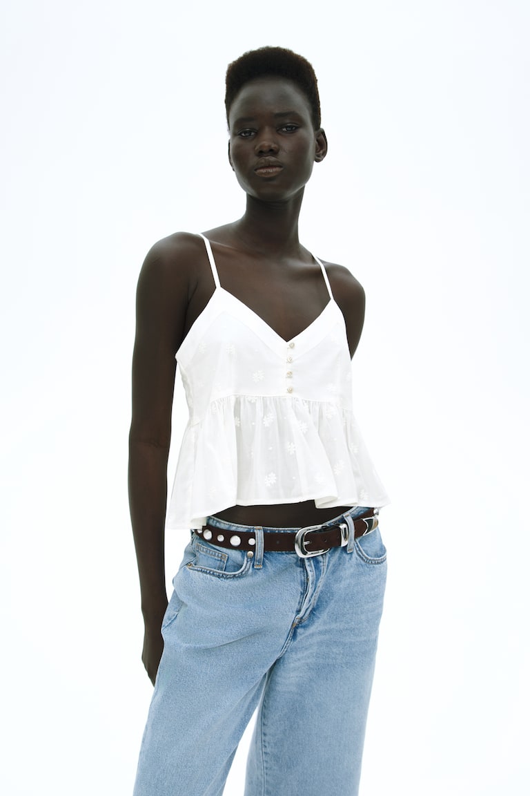 H&M Top de tirantes con peplo - Crema/Flores - MUJER Solo hoy