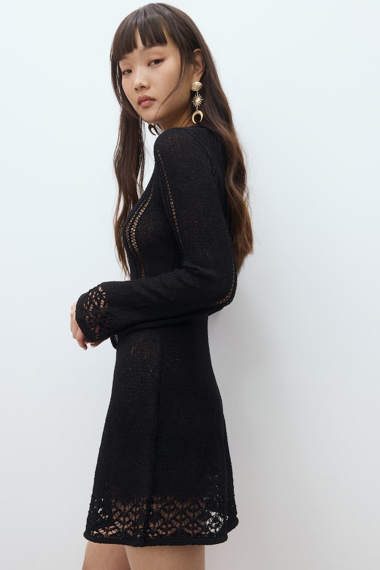 H&M Minivestido en punto calado - Negro - MUJER Promoción trimestral