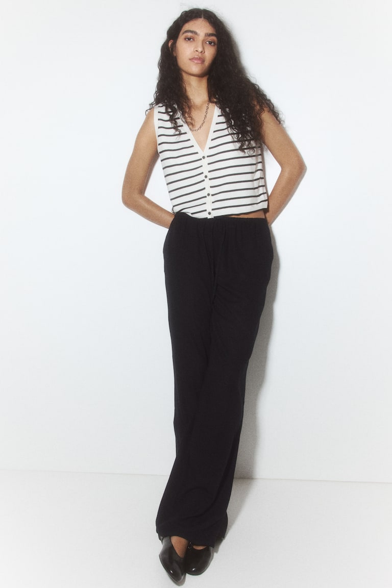 H&M Pantalón recto con cordón de ajuste - Negro - MUJER Superdescuento