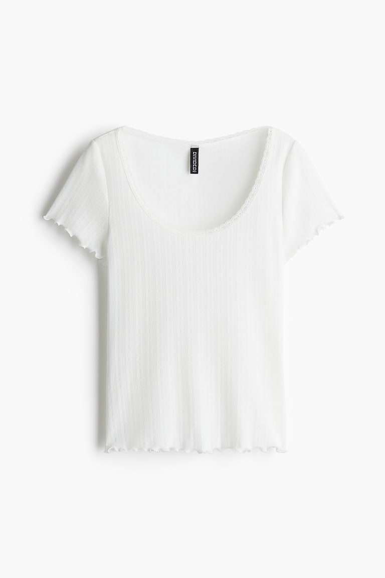 H&M Camiseta en pointelle con ribete de encaje - Gris claro jaspeado - MUJER Ofertas de temporada