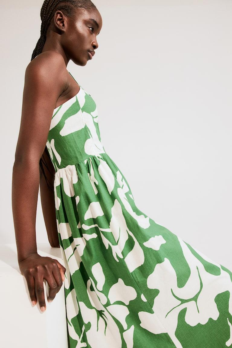 H&M Vestido midi con tirantes finos - Crema/Floral - MUJER Rebajas de fin de temporada