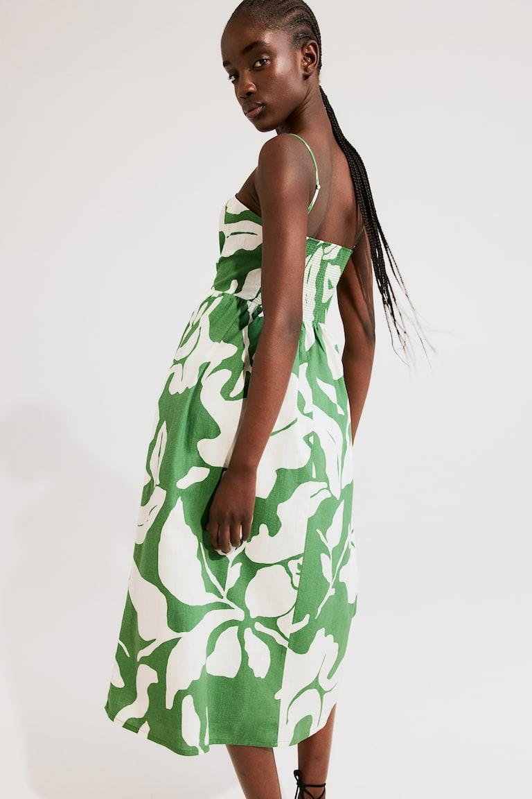 H&M Vestido midi con tirantes finos - Crema/Estampado - MUJER Precio ultrabajo