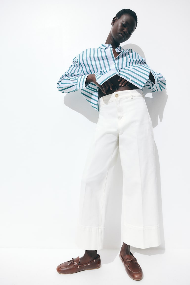 H&M Wide High Cropped Jeans - Azul denim claro - MUJER Precio de fábrica