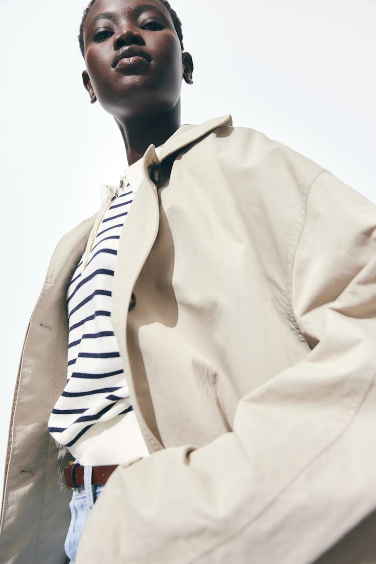 H&M Polo de punto fino - Crema/Rayas - MUJER Promoción por tiempo limitado