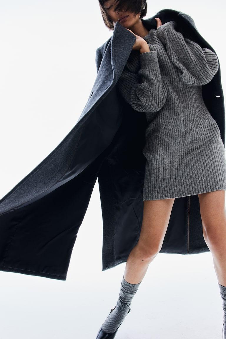 H&M Vestido en punto de canalé con escote barco - Gris jaspeado - MUJER Libre de impuestos