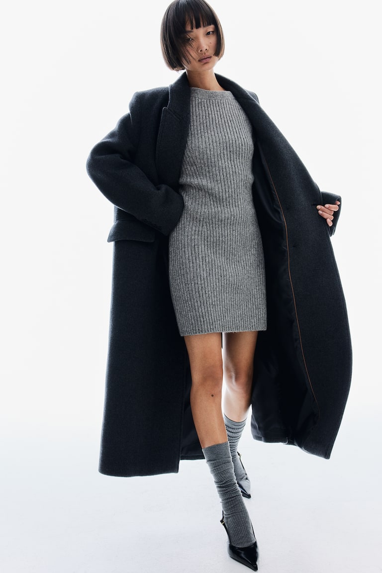 H&M Vestido en punto de canalé con escote barco - Gris jaspeado - MUJER Libre de impuestos