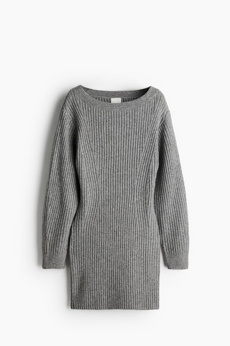 H&M Vestido en punto de canalé con escote barco - Crema - MUJER Descuentos del mes