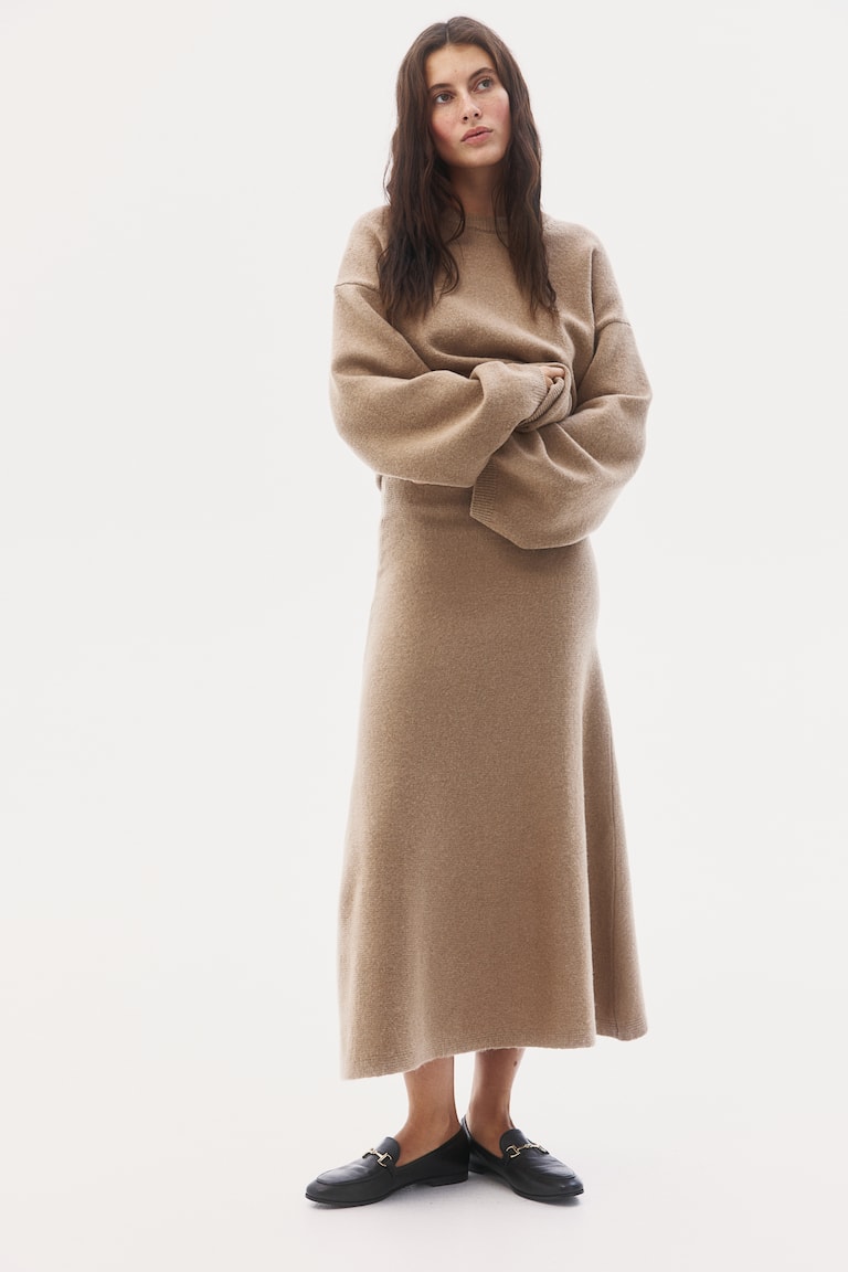 H&M Falda de punto con vuelo - Beige oscuro - MUJER