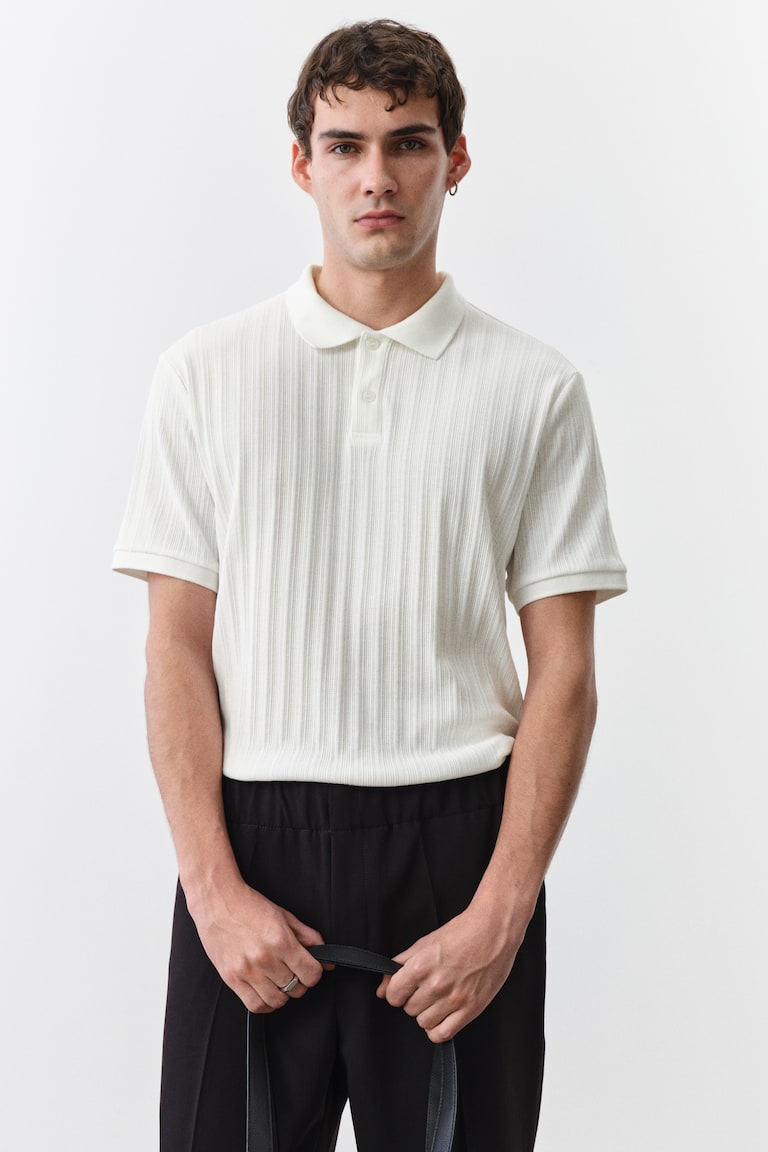 H&M Polo en punto con textura Slim Fit - Gris oscuro - HOMBRE Outlet online