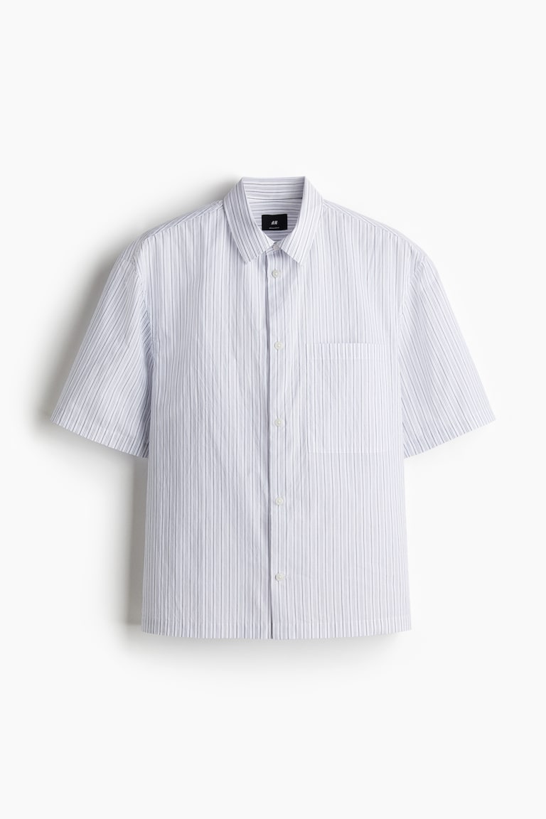 H&M Camisa de manga corta Regular Fit - Blanco/Rayas grises - HOMBRE Tienda