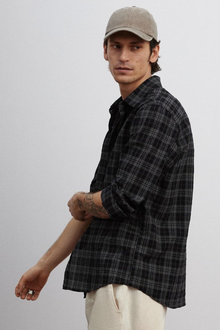 H&M Camisa texturizada Loose Fit - Negro/Cuadros - HOMBRE Solo hoy