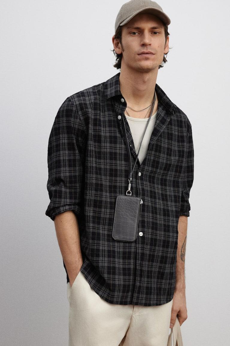 H&M Camisa texturizada Loose Fit - Blanco/Rayas - HOMBRE